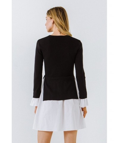 Women's Poplin Combo Knit Dress Black $31.00 Dresses