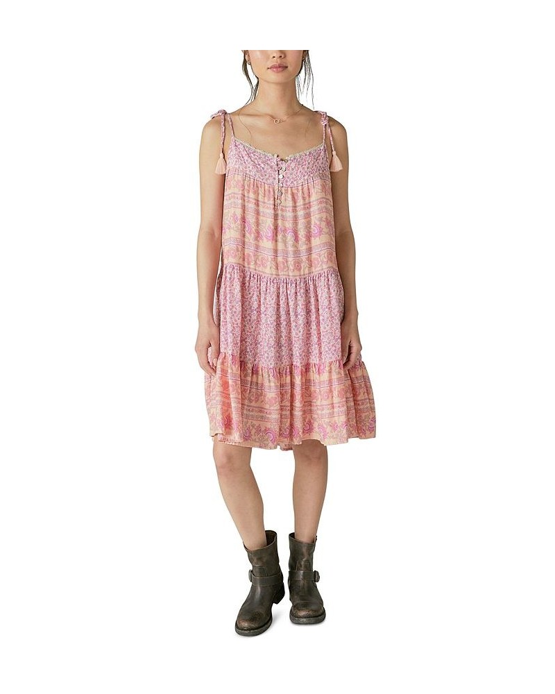 Women's Mixed Print Tiered Dress Peach Multi $60.63 Dresses