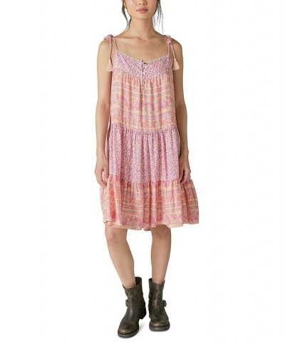 Women's Mixed Print Tiered Dress Peach Multi $60.63 Dresses