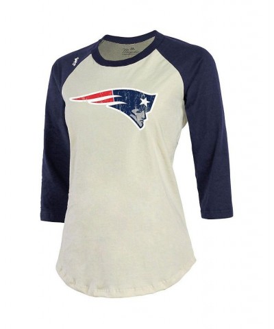 Women's Threads Mac Jones Cream Navy New England Patriots Player Name and Number Raglan 3/4-Sleeve T-shirt Cream, Navy $27.60...