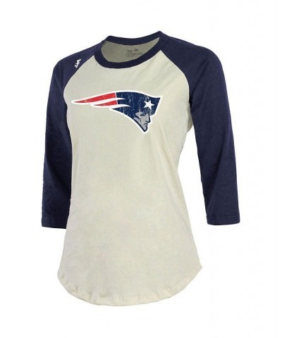 Women's Threads Mac Jones Cream Navy New England Patriots Player Name and Number Raglan 3/4-Sleeve T-shirt Cream, Navy $27.60...