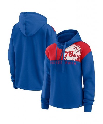 Women's Branded Royal Philadelphia 76ers Overslide Quarter-Zip Fleece Hoodie Royal $33.75 Sweatshirts