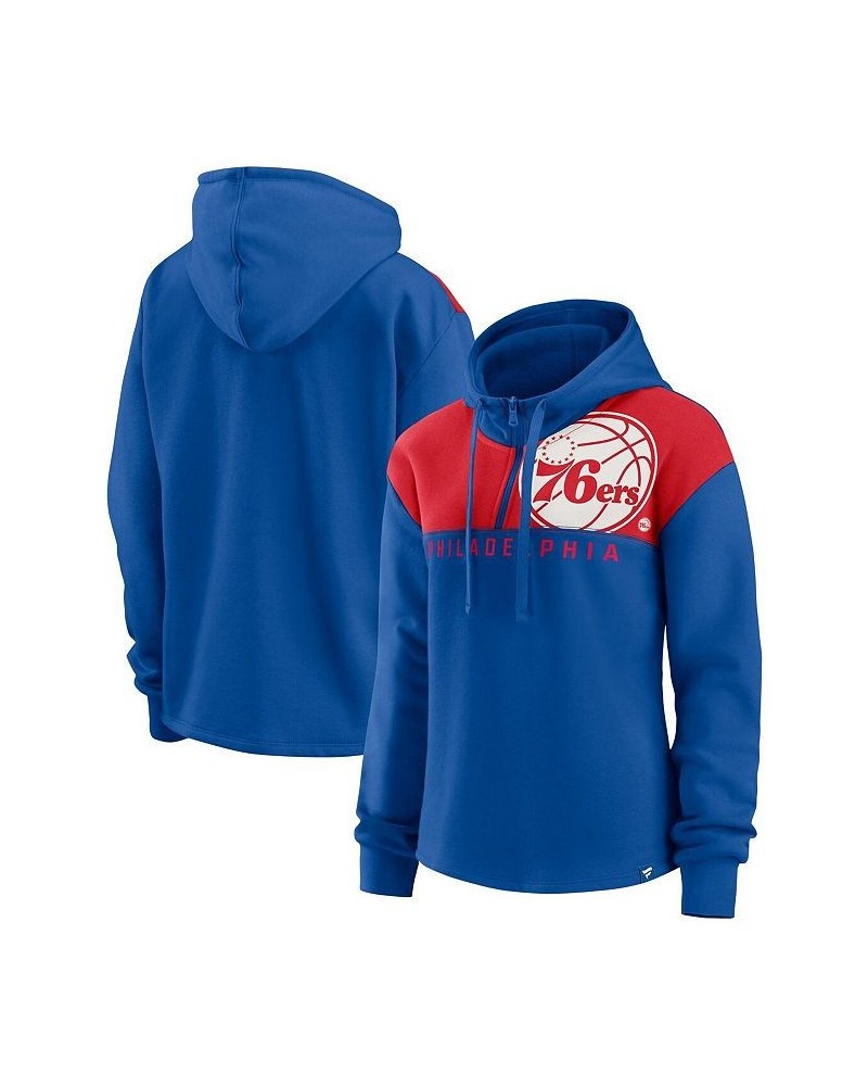 Women's Branded Royal Philadelphia 76ers Overslide Quarter-Zip Fleece Hoodie Royal $33.75 Sweatshirts