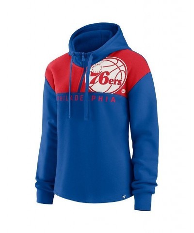 Women's Branded Royal Philadelphia 76ers Overslide Quarter-Zip Fleece Hoodie Royal $33.75 Sweatshirts