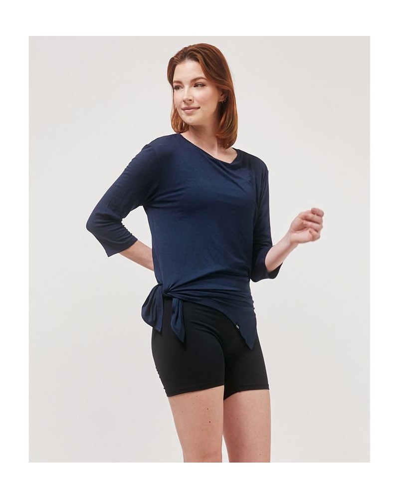 Anen Side Tie 3/4 Sleeve Top for Women Cooly navy $31.96 Tops