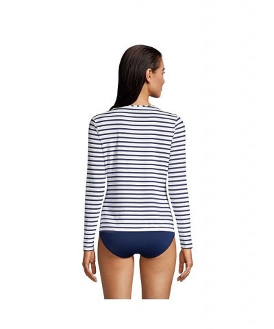 Women's Long Crew Neck Long Sleeve Rash Guard UPF 50 Sun Protection Modest Swim Tee Print White/deep sea stripe $32.10 Swimsuits