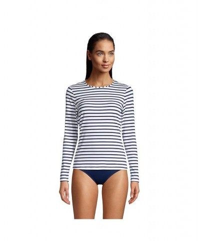 Women's Long Crew Neck Long Sleeve Rash Guard UPF 50 Sun Protection Modest Swim Tee Print White/deep sea stripe $32.10 Swimsuits