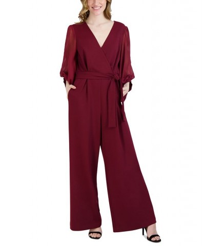 Women's Surplice-Neck Balloon-Sleeve Jumpsuit Purple $62.58 Pants