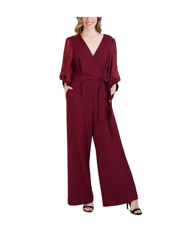 Women's Surplice-Neck Balloon-Sleeve Jumpsuit Purple $62.58 Pants