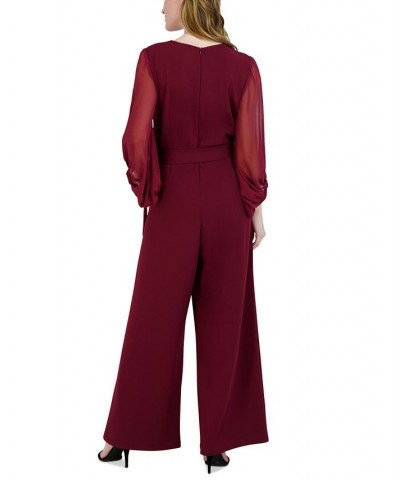 Women's Surplice-Neck Balloon-Sleeve Jumpsuit Purple $62.58 Pants