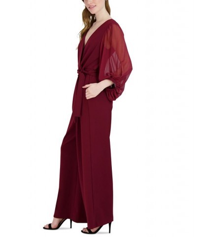 Women's Surplice-Neck Balloon-Sleeve Jumpsuit Purple $62.58 Pants