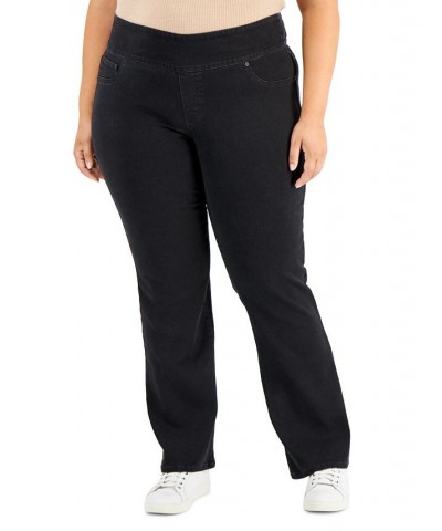 Plus Size Mid-Rise Pull On Boot-Cut Jeans Washed Black $20.29 Jeans