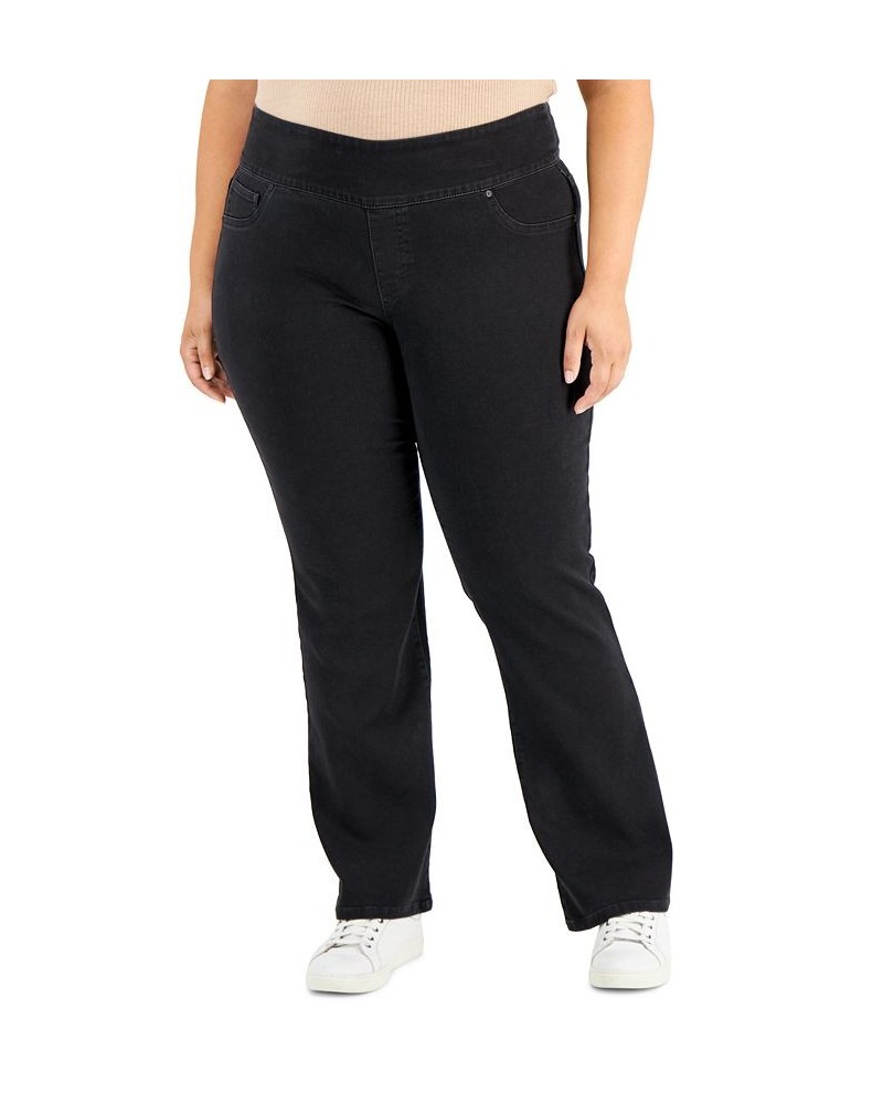 Plus Size Mid-Rise Pull On Boot-Cut Jeans Washed Black $20.29 Jeans