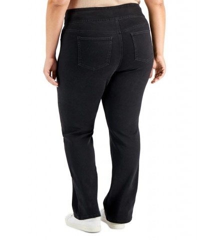 Plus Size Mid-Rise Pull On Boot-Cut Jeans Washed Black $20.29 Jeans