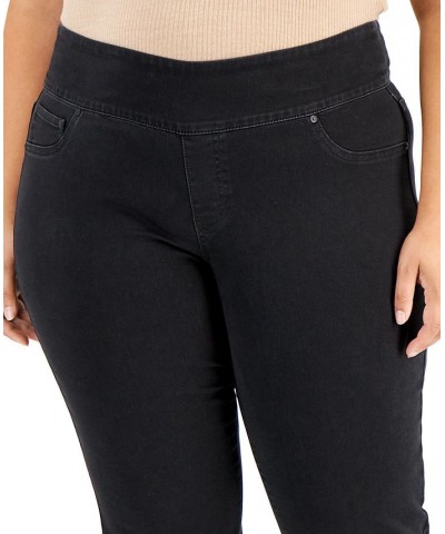 Plus Size Mid-Rise Pull On Boot-Cut Jeans Washed Black $20.29 Jeans