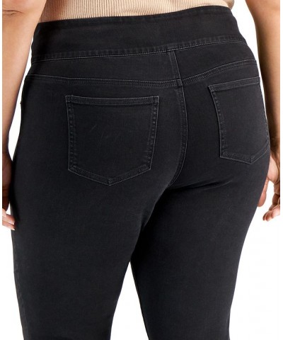 Plus Size Mid-Rise Pull On Boot-Cut Jeans Washed Black $20.29 Jeans