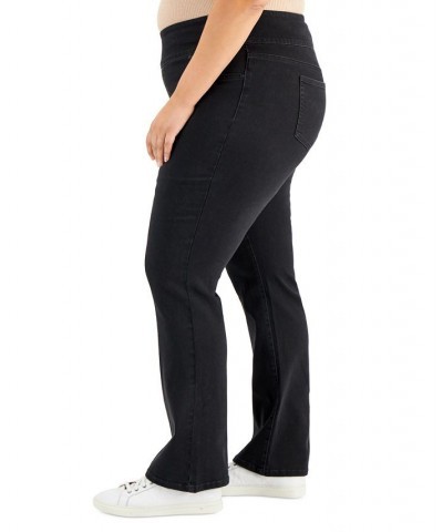 Plus Size Mid-Rise Pull On Boot-Cut Jeans Washed Black $20.29 Jeans