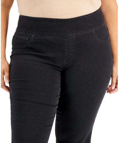 Plus Size Mid-Rise Pull On Boot-Cut Jeans Washed Black $20.29 Jeans