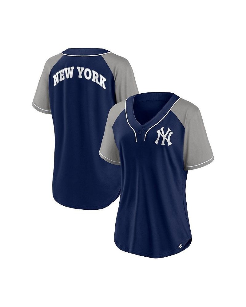 Women's Branded Navy New York Yankees Ultimate Style Raglan V-Neck T-shirt Navy $30.10 Tops