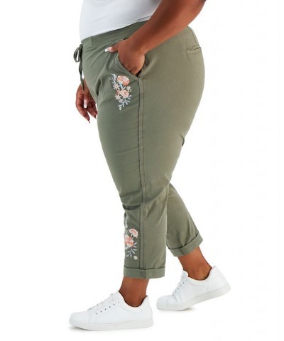 Plus Size Floral Embroidered Pants Olive $19.23 Pants