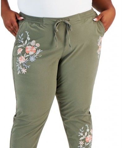 Plus Size Floral Embroidered Pants Olive $19.23 Pants