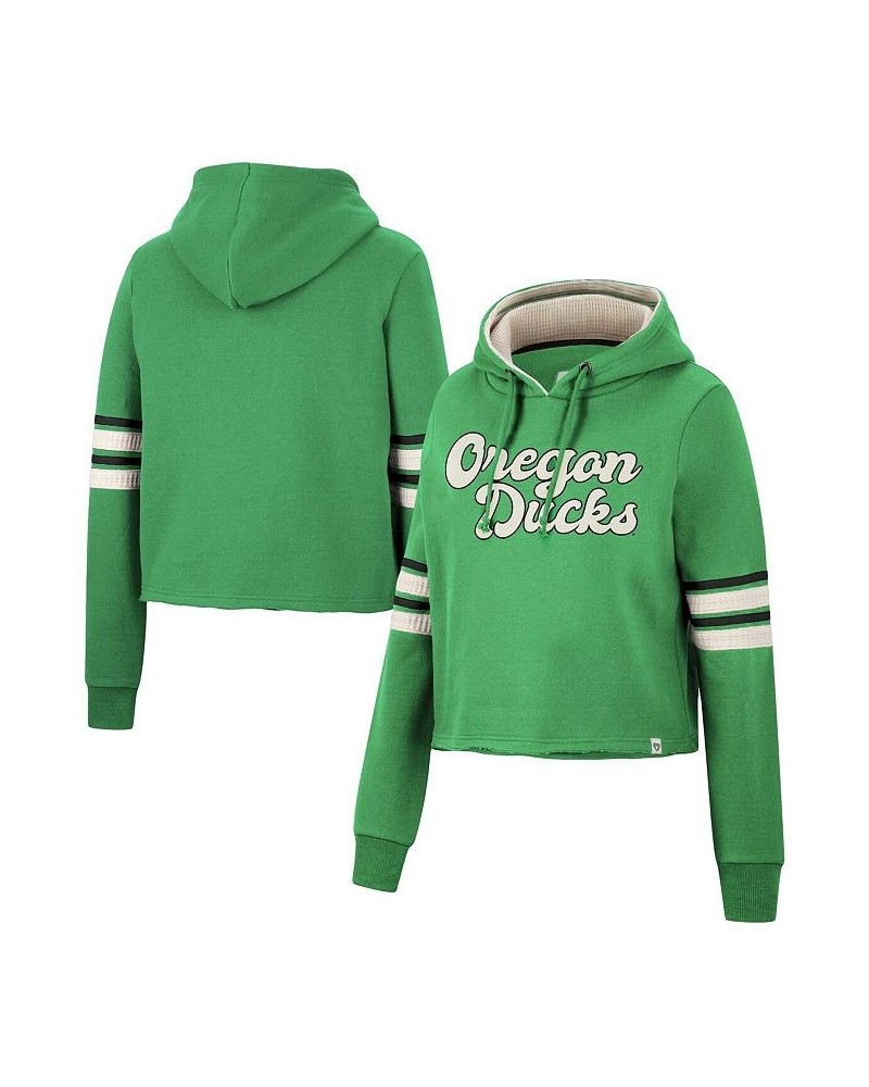 Women's Green Oregon Ducks Retro Cropped Pullover Hoodie Green $29.52 Sweatshirts