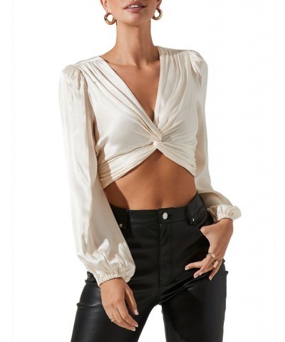 Women's Nix Twist-Front Long-Sleeve Top Ivory $17.56 Tops