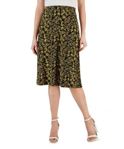 Women's Botanical-Print Pull-On Midi Skirt Black/Butterscotch Multi $36.34 Skirts