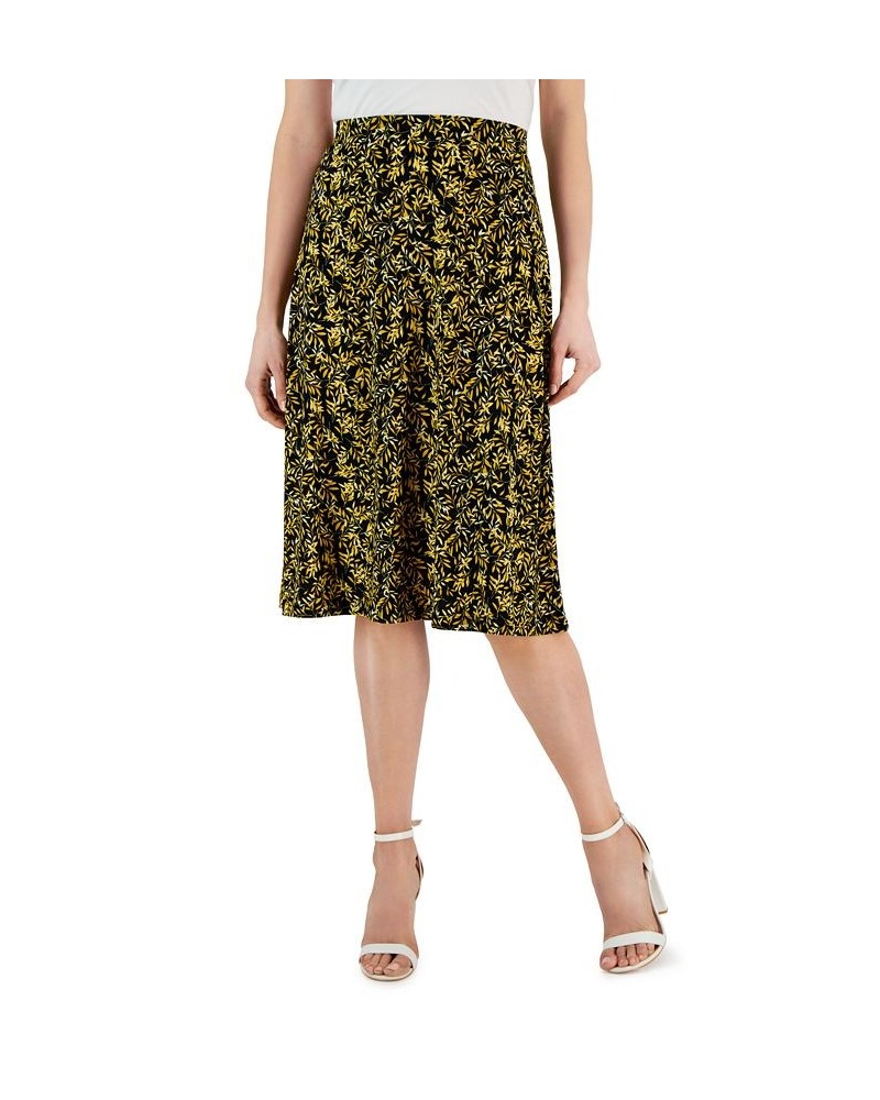 Women's Botanical-Print Pull-On Midi Skirt Black/Butterscotch Multi $36.34 Skirts