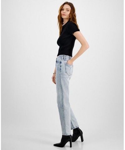 Women's Point Collar Button-Front Top & High-Rise Straight-Leg Jeans Parker $26.37 Outfits