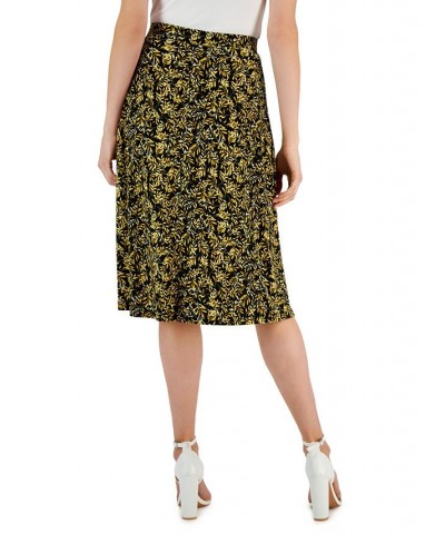 Women's Botanical-Print Pull-On Midi Skirt Black/Butterscotch Multi $36.34 Skirts