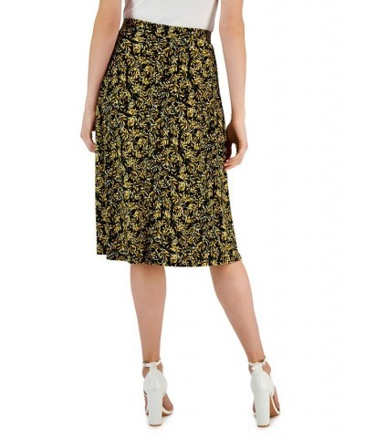 Women's Botanical-Print Pull-On Midi Skirt Black/Butterscotch Multi $36.34 Skirts