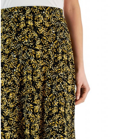 Women's Botanical-Print Pull-On Midi Skirt Black/Butterscotch Multi $36.34 Skirts