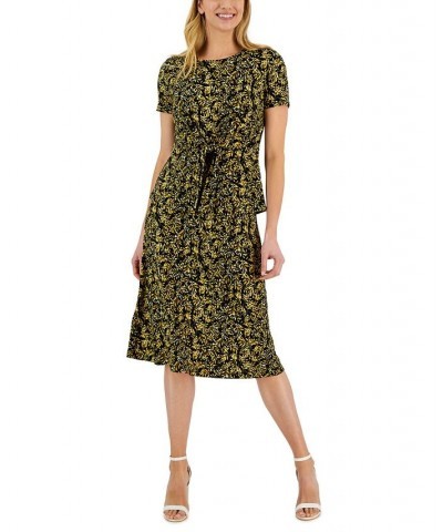 Women's Botanical-Print Pull-On Midi Skirt Black/Butterscotch Multi $36.34 Skirts