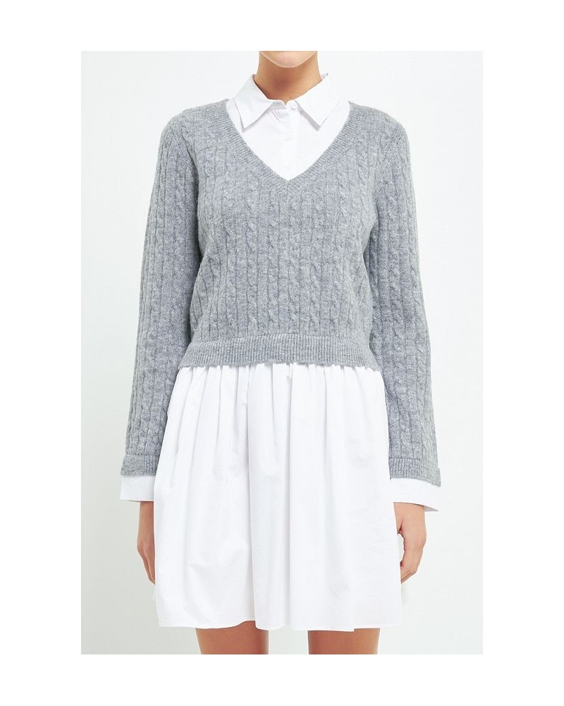 Women's Cable Knit down Mixed Media Dress Heather grey/white $64.40 Dresses