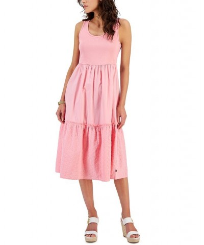 Women's Cotton Sleeveless Tiered Dress Pink $34.06 Dresses