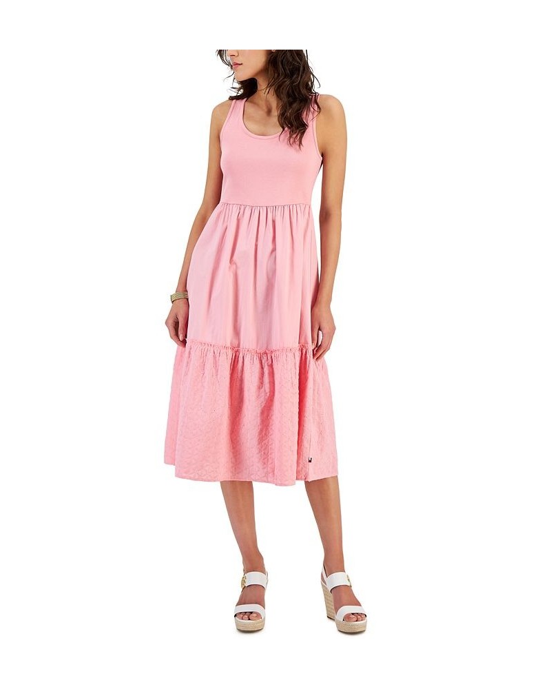 Women's Cotton Sleeveless Tiered Dress Pink $34.06 Dresses