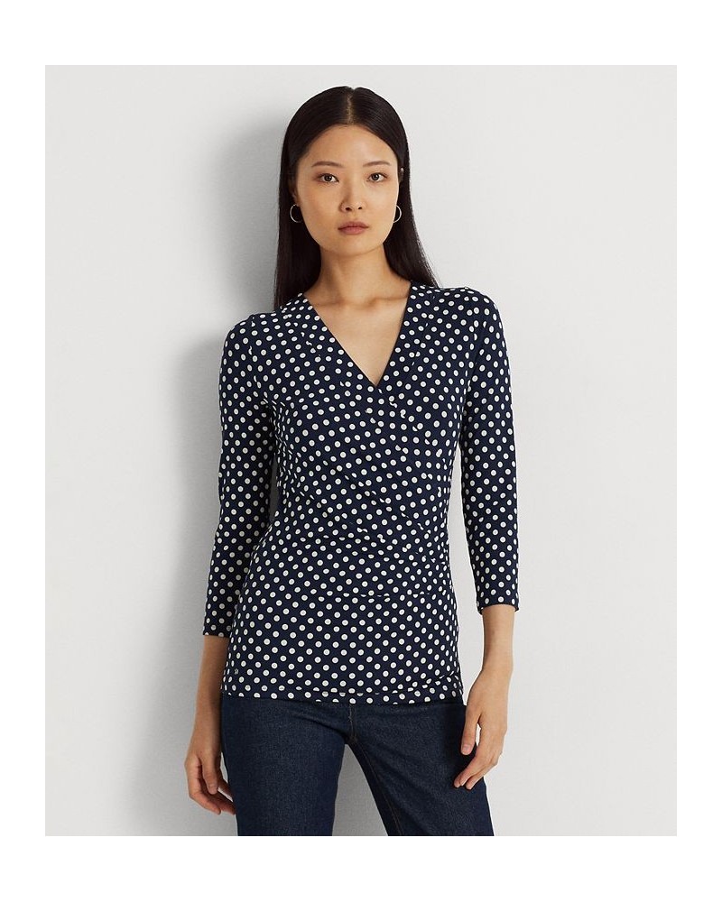 Women's Polka-Dot Surplice Jersey Top Navy/cream $47.76 Tops