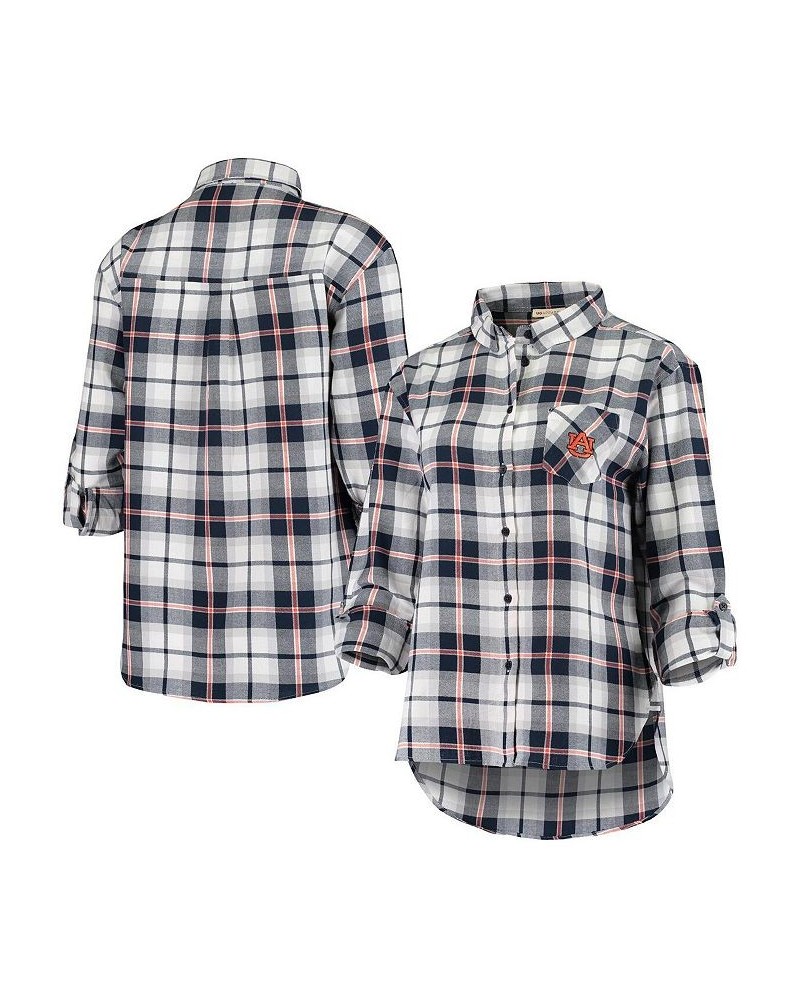 Women's Navy Auburn Tigers Team Missy Boyfriend Plaid Flannel Button-Up Long Sleeve Shirt Navy $34.50 Tops