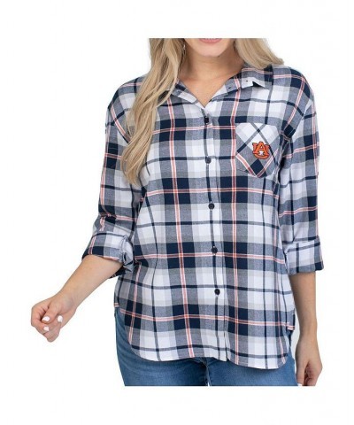 Women's Navy Auburn Tigers Team Missy Boyfriend Plaid Flannel Button-Up Long Sleeve Shirt Navy $34.50 Tops