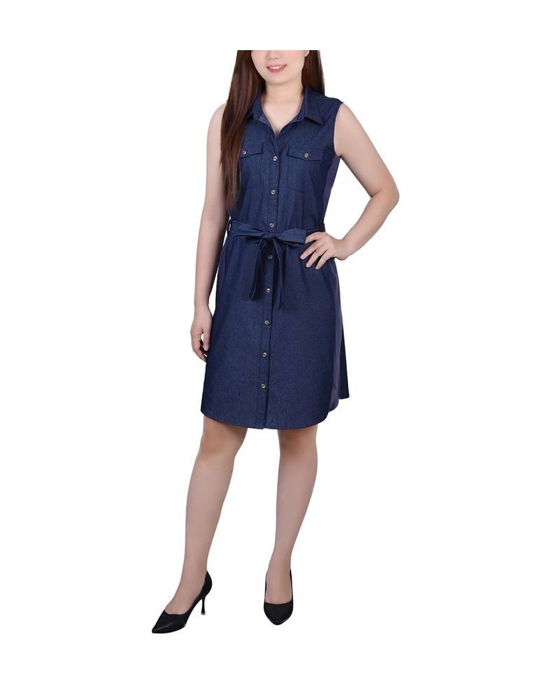 Petite Sleeveless Belted Denim Dress Dark Denim $20.35 Dresses