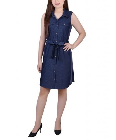 Petite Sleeveless Belted Denim Dress Dark Denim $20.35 Dresses