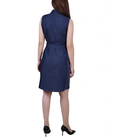 Petite Sleeveless Belted Denim Dress Dark Denim $20.35 Dresses