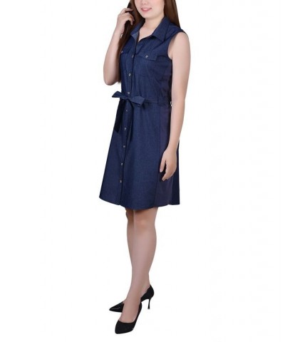 Petite Sleeveless Belted Denim Dress Dark Denim $20.35 Dresses