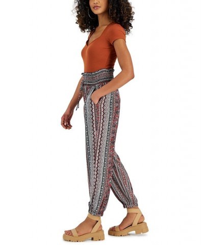 Juniors' Printed Smocked-Waist Jogger Pants Rust/ivory $15.12 Pants