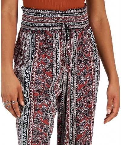 Juniors' Printed Smocked-Waist Jogger Pants Rust/ivory $15.12 Pants