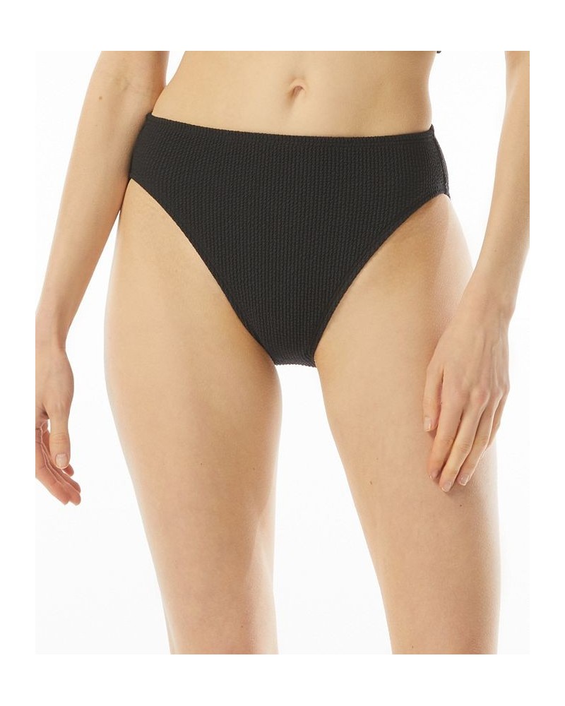 Women's Textured High-Leg Bikini Bottoms Black $28.38 Swimsuits