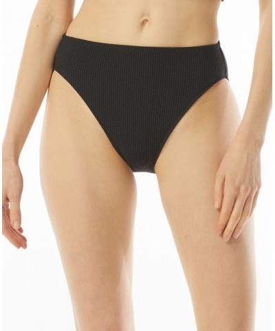 Women's Textured High-Leg Bikini Bottoms Black $28.38 Swimsuits