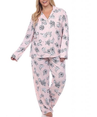 Plus Size Long Sleeve Floral Pajama Set 2-Piece Pink $26.95 Sleepwear