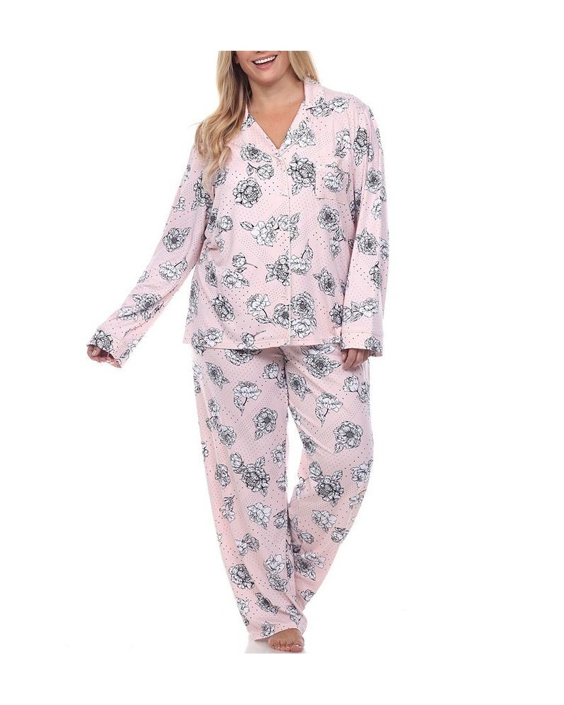 Plus Size Long Sleeve Floral Pajama Set 2-Piece Pink $26.95 Sleepwear